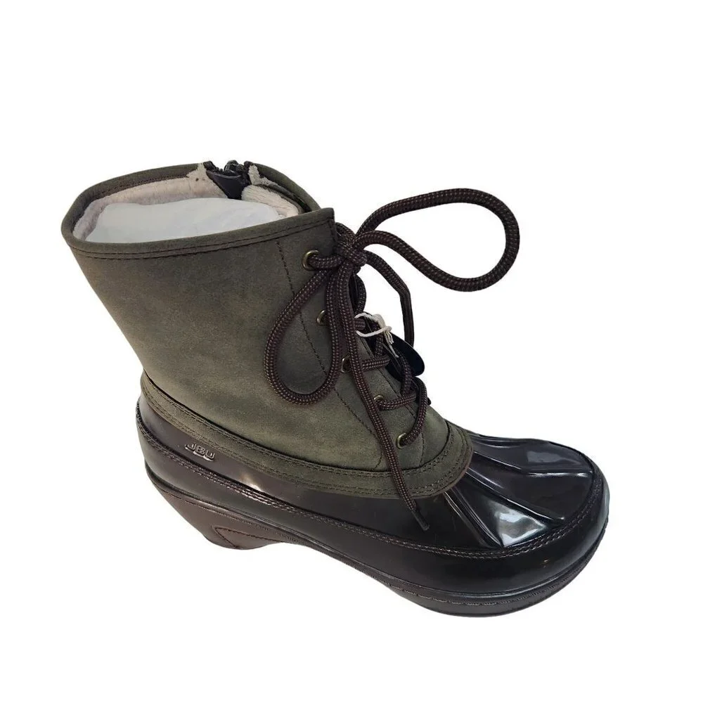 Jambu NIB Caramel Faux Leather Fleece Lined Lace Up Duck Boots Green Size 10